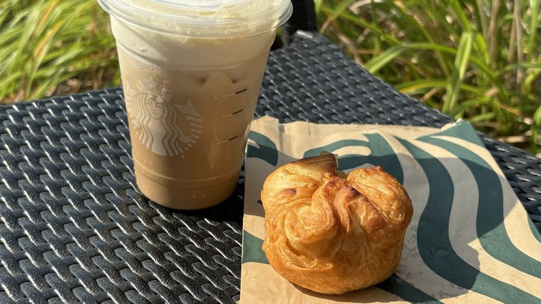 Starbucks iced latte and apple croissant