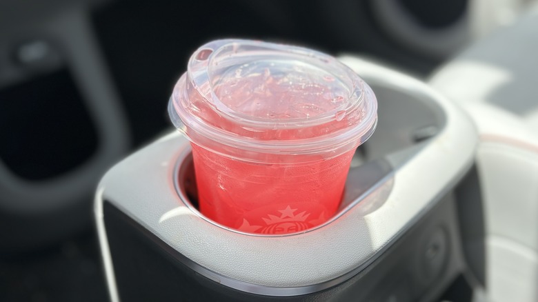 Starbucks lavender lemonade in car