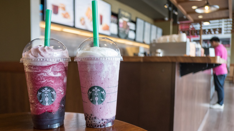 pink-colored Starbucks iced coffee