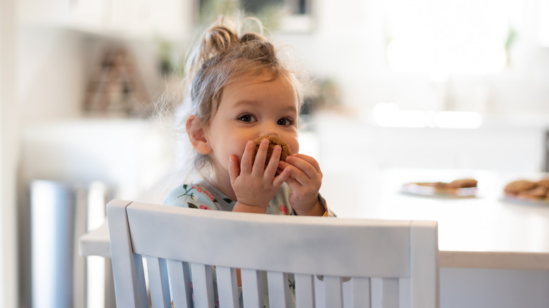 Toddler eating a crispy cookie
