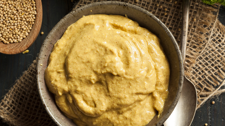 Spicy brown mustard in a bowl