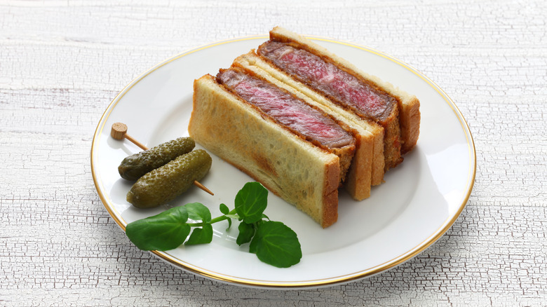 Plated steak katsu sandwich