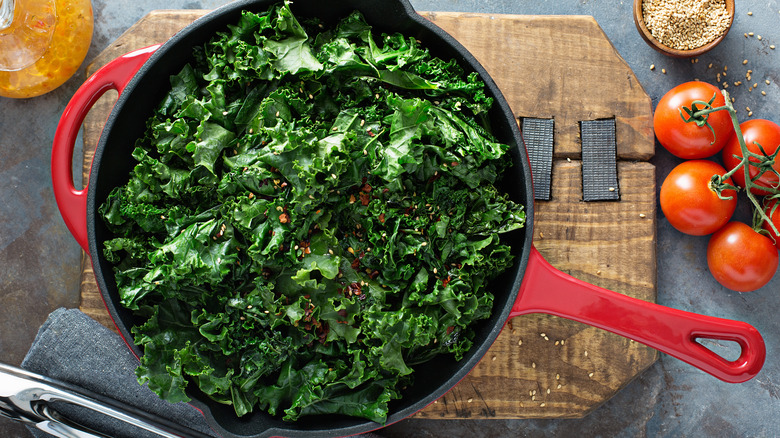 kale in a saute pan