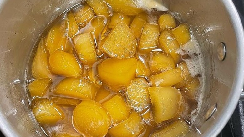 Ginger boiling in its own syrup