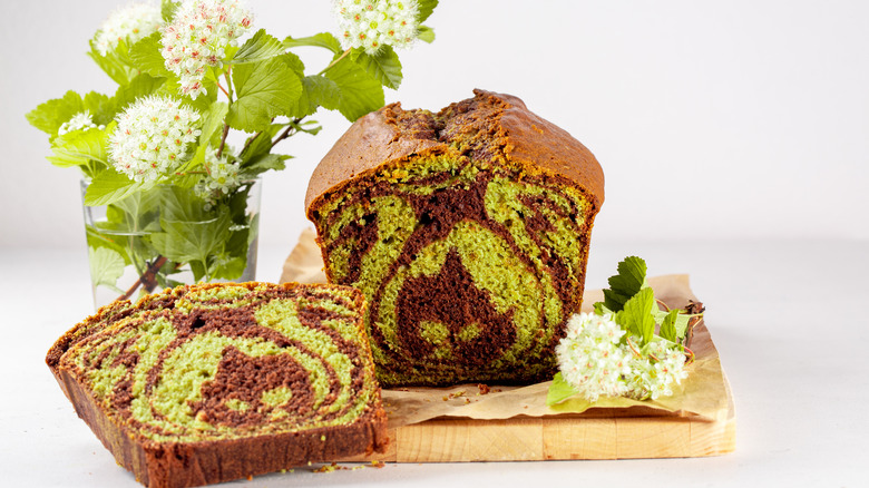 Matcha loaf with chocolate swirls 