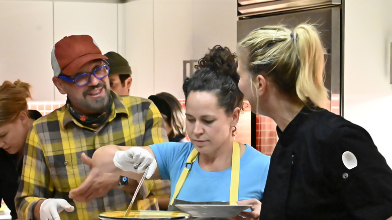 Stephanie Izard cooking with Amanda Freitag and Michael Symon