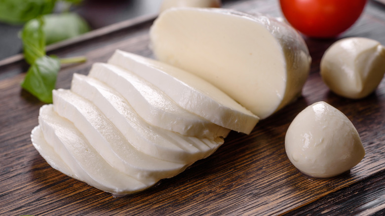 Fresh mozzarella sliced with basil