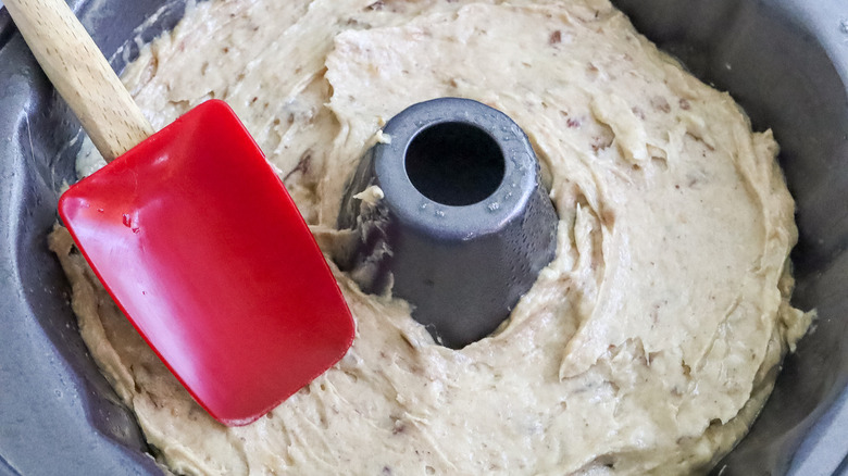 beige batter in bundt pan