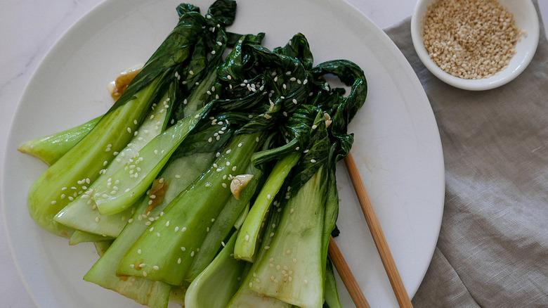 cooked bok choy on plate
