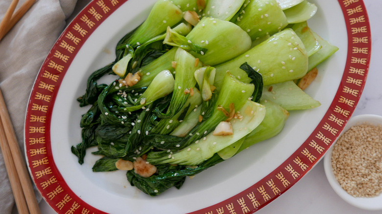 cooked bok choy on platter