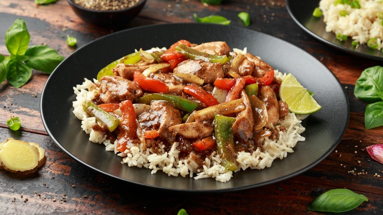 Chicken stir fry on plate 