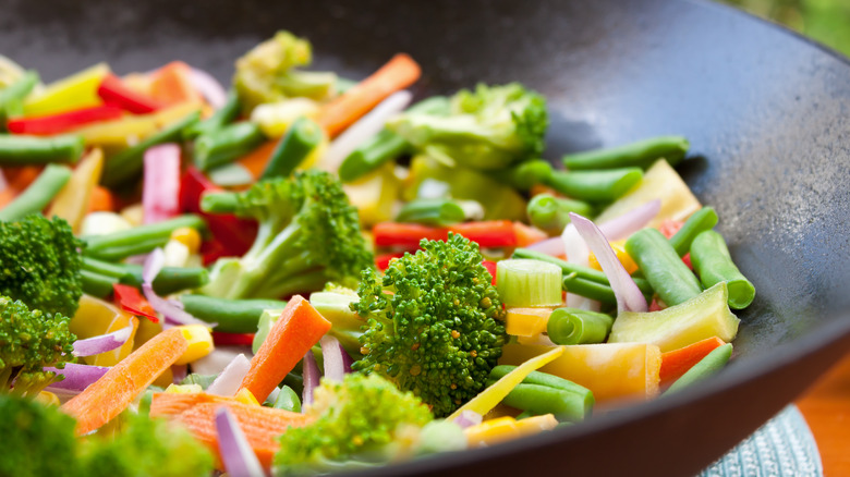 Vegetable stir-fry in wok