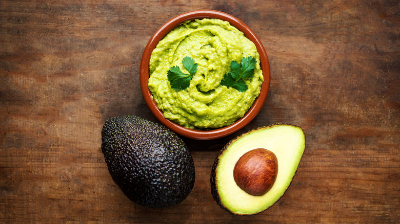 Guacamole with sliced avocado