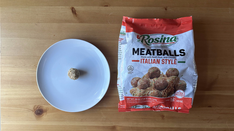 Rosina meatballs bag and meatball on white plate