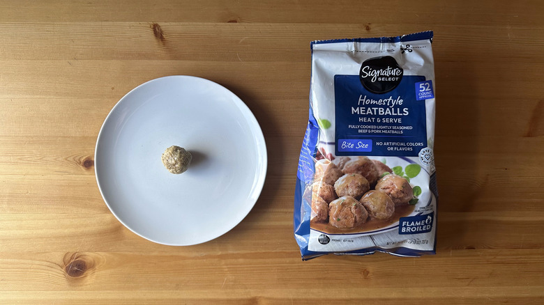 Signature Select meatballs bag and meatball on white plate