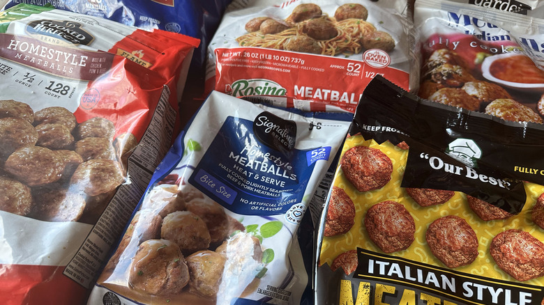 Bags of meatballs arranged on a table