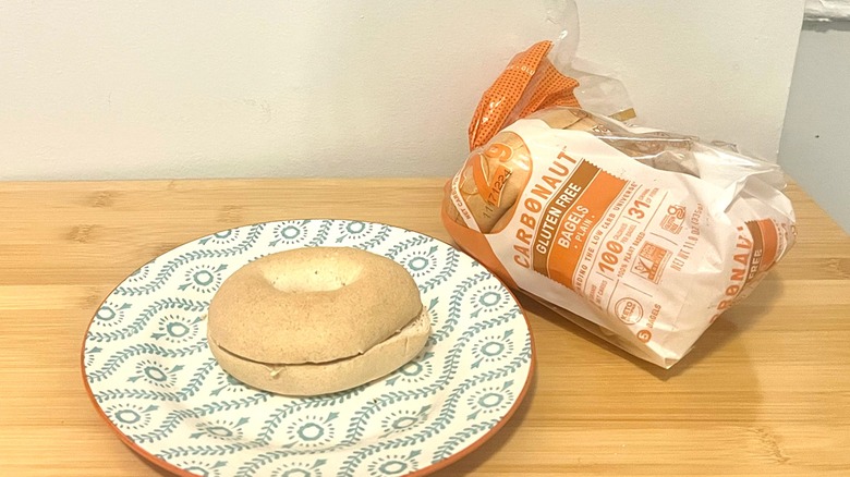 Carbonaut plain bagel on a plate with the package