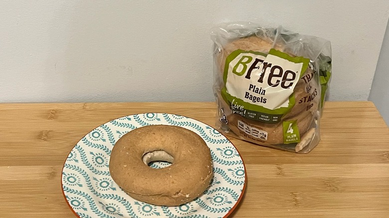 BFree plain bagel on a plate with the package