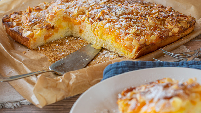 almond cake on sheet of wax paper