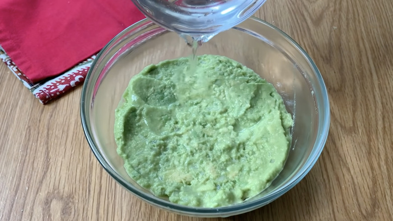 Close-up of water being poured on guacamole