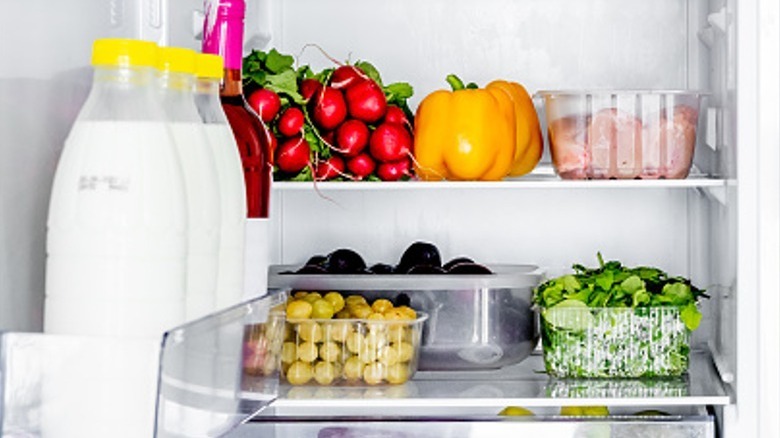 Fridge with fresh produce