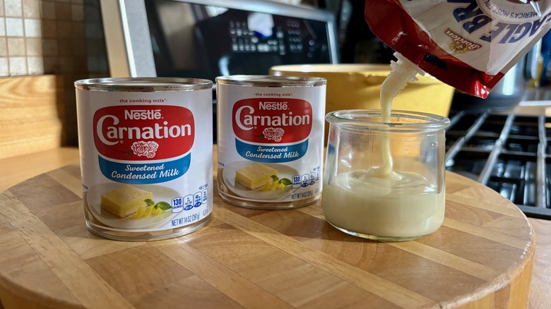 Sweetened condensed milk cans and jar