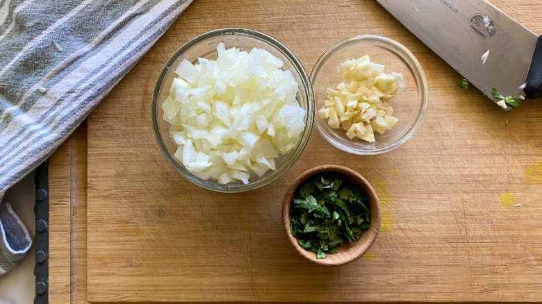 chopped onion and garlic 