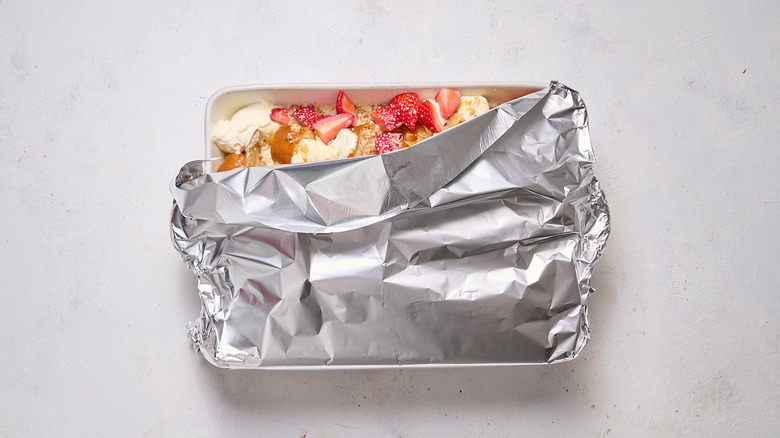 casserole dish covered in foil