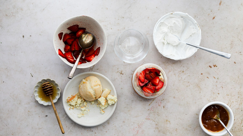 Macerated strawberries in parfait glass