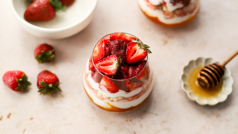 Glass of summer fruit parfait