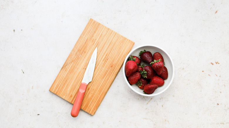 Bowl of ripe red strawberries