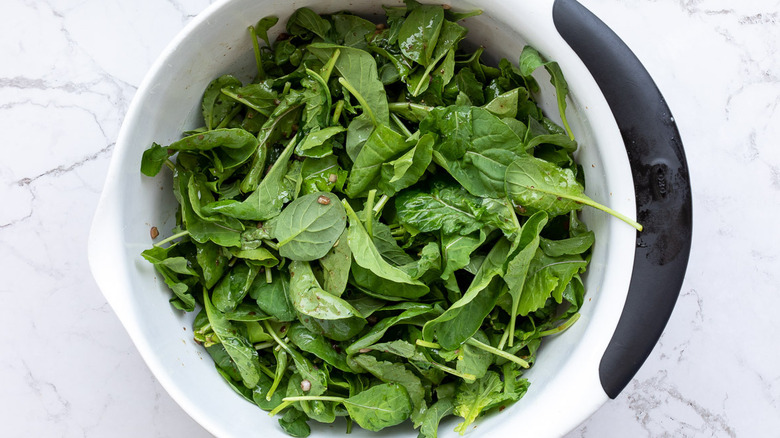 arugula leaves tossed with vinaigrette