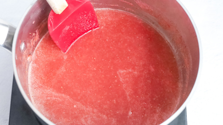 strawberry syrup in saucepan