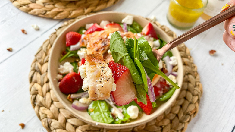 forkful of strawberry chicken salad