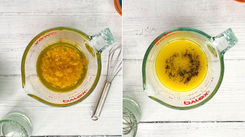 salad dressing in measuring cup