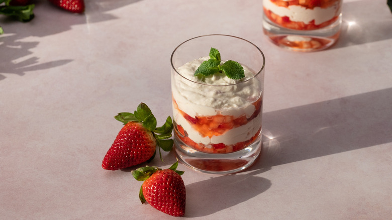 strawberry fruit fools layered in glasses