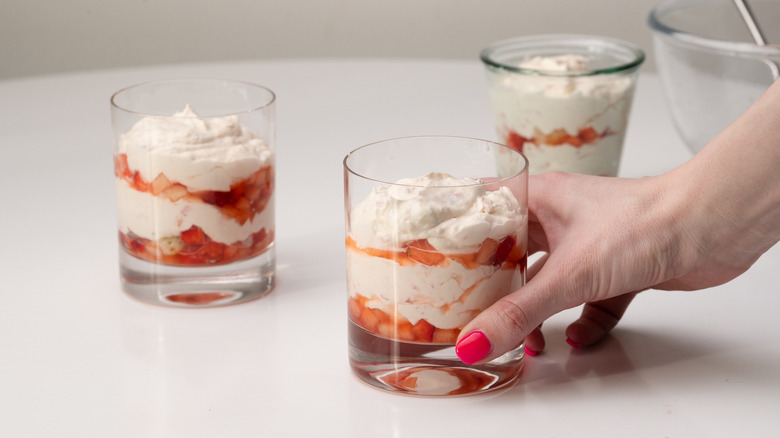 strawberry fruit fools layered in glasses