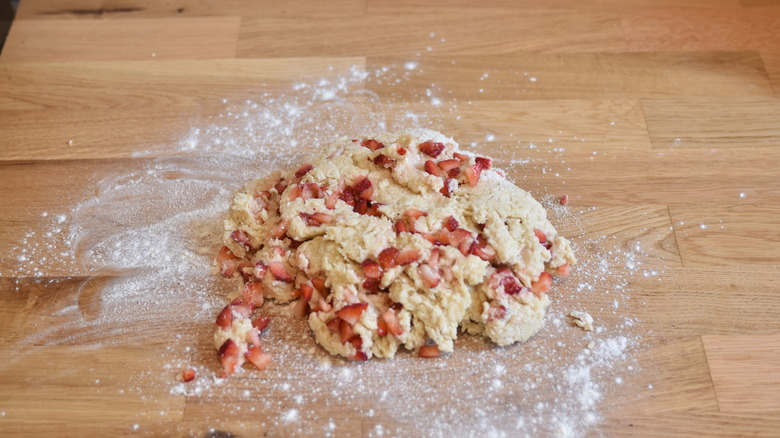 kneading cake donut dough