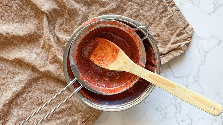 strawberries puréed and strained