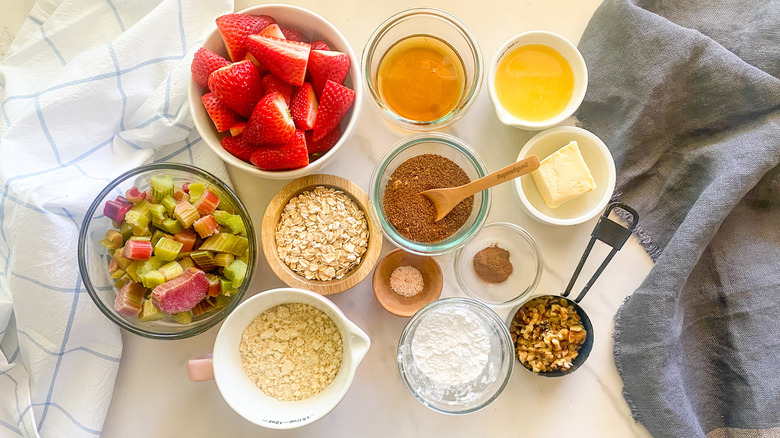 ingredients for strawberry rhubarb crisp