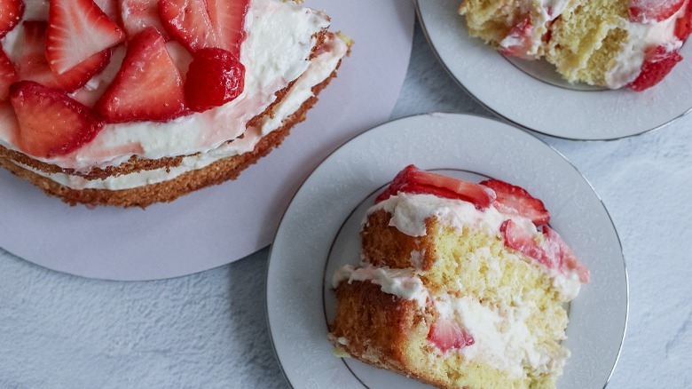 slice of strawberry sponge cake