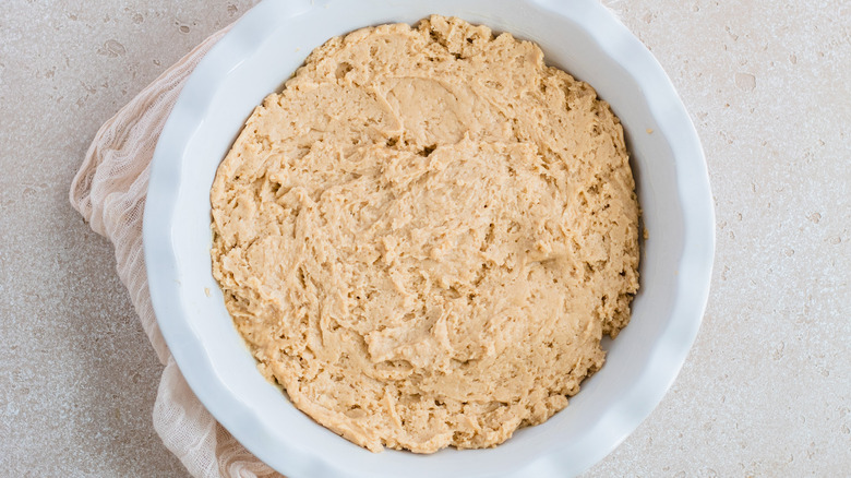 strawberry spoon cake batter in a dish