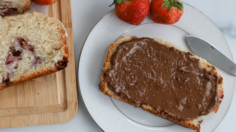 nutella covered strawberry loaf slice