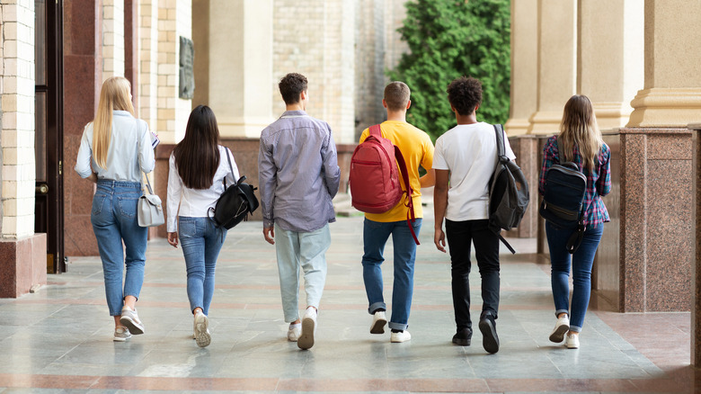 Group of college students walking