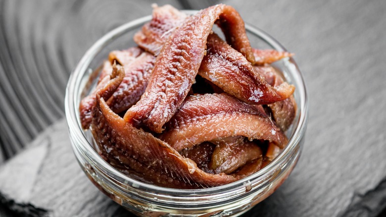 bowl of anchovy fillets