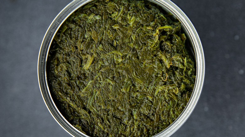 Opened can of spinach 
