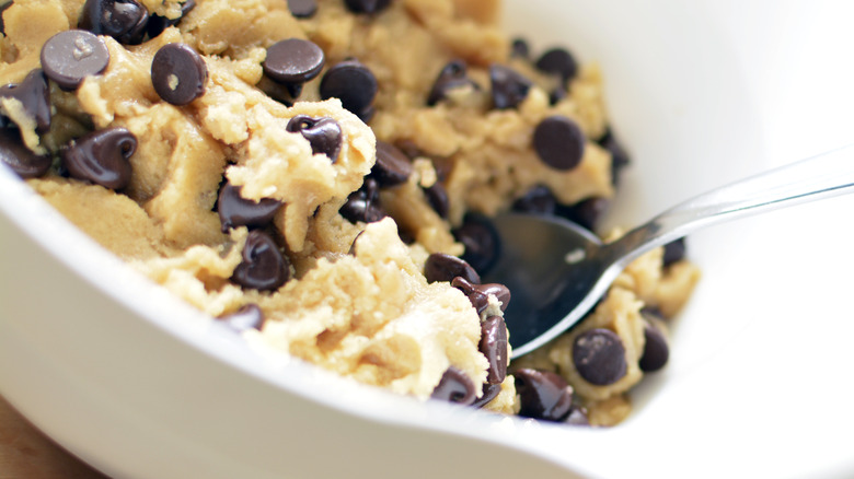 Raw homemade cookie dough in bowl