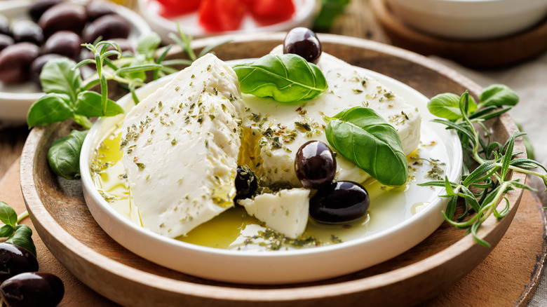 Plate of olives and feta