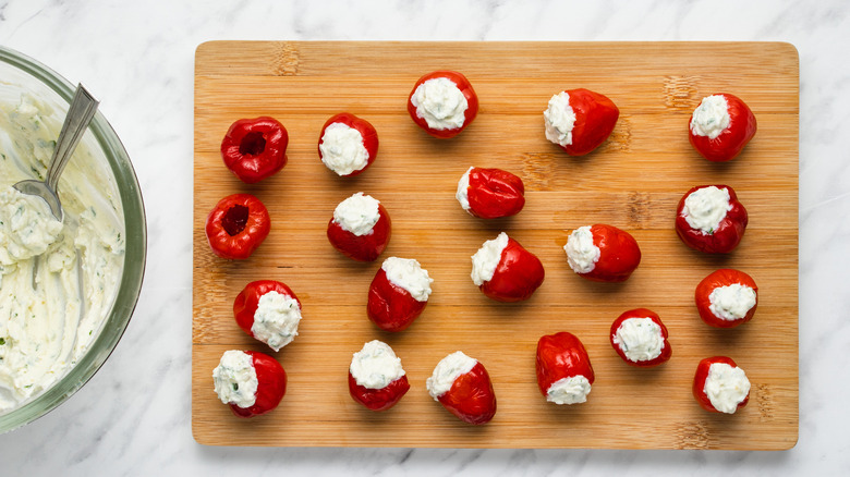 Cherry peppers stuffed cheese filling