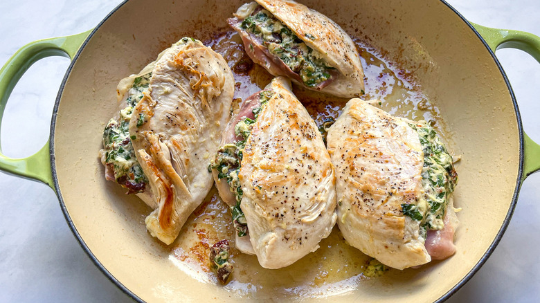 stuffed chicken breasts in pan